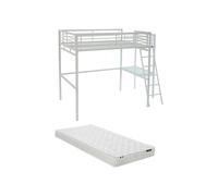 Lit mezzanine CASUAL II - 140 x 190 cm - plateforme bureau - Blanc + matelas
