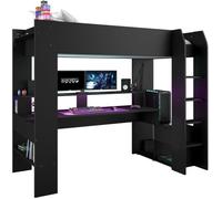 Lit mezzanine combiné enfant LED Gamer ONLINE - 90 x 200 cm - Noir mat - Sommier inclus - PARISOT