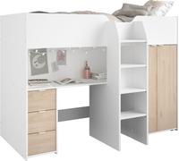 Lit mezzanine combiné pour enfants -Reproduction en blanc et chêne - Boxspring inclus - 90 x 200 cm