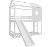 Lit mezzanine de luxe Valora pour enfants – 90 x 200 cm – Lit superposé avec toit, toboggan et échelle d'angle – Barrières de sécurité et espace de jeu
