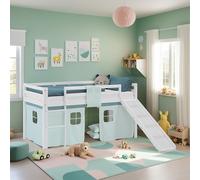 Lit mezzanine d'enfant 90x200 avec toboggan lit surélevé vert menthe Homestyle4u