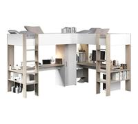 Lit mezzanine double effet bois clair et blanc