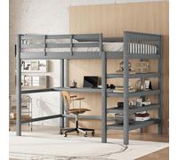 Lit mezzanine enfant 140 x 200 cm avec rangements et bureau sous le lit, sans matelas, gris