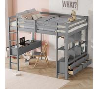 Lit mezzanine enfant 140 x 200 cm avec tiroirs de rangement et bureau sous le lit, sans matelas, gris