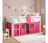 Lit superposes enfants Jouez lit Pin massif blanc rideau pink