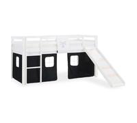 Lit Mezzanine Enfant 90x200 cm Blanc avec Rideau Noir | Toboggan | sans Sommier