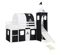 Homestyle4u Lit mezzanine Pirate 90x200 – toboggan, tour, tunnel, sommier à lattes – Noir
