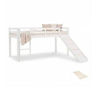Lit superposé avec sommier à lattes toboggan 90x200 cm Lit d'enfant massif Lit de jeu Lit mezzanine