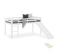 Lit superposé avec sommier à lattes toboggan 90x200 cm Lit d'enfant massif Lit de jeu Lit mezzanine