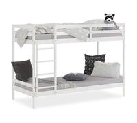 Lit mezzanine enfant 90x200 cm blanc bois massif - Lit surélevé gain de place avec échelle (sans sommier) - Homestyle4u