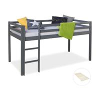 Lit superposé avec sommier à lattes échelle 90x200 cm Lit d'enfant gris massif Lit mezzanine
