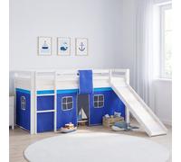 Lit mezzanine enfant 90x200 pin massif blanc avec toboggan rideau Homestyle4u