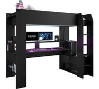 Lit Mezzanine Enfant Gamer LED ONLINE, 90 x 200 cm, Noir Mat, Sommier inclus, PARISOT