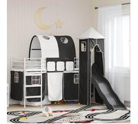 Lit mezzanine enfant - vidaXL - 90x190 cm - Métal robuste - Blanc X Noir - Toboggan intégré - Tour de jeu