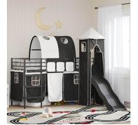 Lit mezzanine enfant - vidaXL - 90x190 cm - Noir - Métal robuste - Toboggan intégré - Tour de jeu - Rideaux d'intimité