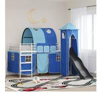 Lit mezzanine enfant - vidaXL - Blanc/Bleu - Métal robuste - 105x205x116 cm - Pliable - Toboggan intégré - Tour de jeu
