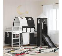 Lit mezzanine enfant - vidaXL - Métal robuste - Toboggan intégré - Tour de jeu - Rideaux d'intimité - 85x205x116 cm
