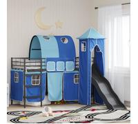 Lit mezzanine enfant - vidaXL - Noir et Bleu - Métal - 196x220x195 cm - 90x190 cm - Toboggan intégré - Tour de jeu