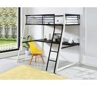 Lit mezzanine MALICIA - 90 x 190 cm - bureau intégré - Noir et blanc