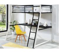 Lit mezzanine MALICIA - 90 x 190 cm - bureau intégré - Noir et blanc + matelas