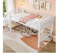 Lit mezzanine mi-hauteur 90x200 cm avec escalier de rangement Blanc