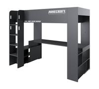 Lit Mezzanine Minecraft Avec Bureau Et Éclairage Led Noir - Effet Carbone Noir 90X200