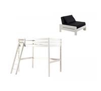Vipack Lit mezzanine PINO avec fauteuil blanc 140x200 cm