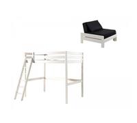 MES Lit surélevé avec fauteuil blanc 140x200 cm - PINO