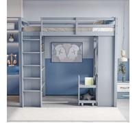 Lit Mezzanine Pour Enfant 90x200 cm avec Chariot de Rangement Amovible, Lit Enfant avec Penderie, Lit Simple avec éTagèRes, Gris