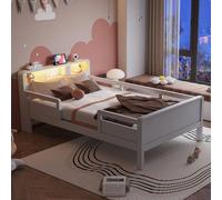 Lit mezzanine pour enfant en chêne, 90 x 200 cm, ports USB et C, petite lampe LED, tête de lit avec espace de rangement, blanc