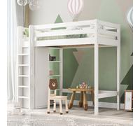 Lit mezzanine pour enfant Merax 90 x 200 cm avec armoire et 6 étagères, lit superposé avec sommier à lattes, EN 747-1:2024, stable et durable, blanc