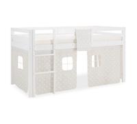 Homestyle4u Lit mezzanine pin massif blanc 90x200 avec rideau à étoiles