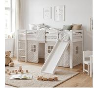 Lits superposés mezzanine Échelle Glissore Pin Massif Rideau blance 90x200