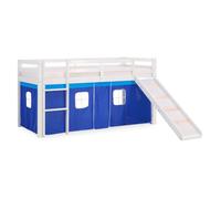 Lit mezzanine pour enfants 90 x 200 cm, blanc avec rideau bleu | Toboggan | Sans sommier à lattes | Pour garçons