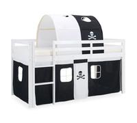 Homestyle4u - Lit mezzanine Pirate - Échelle, tunnel, sac, rideau, pin - Noir 90x200 cm