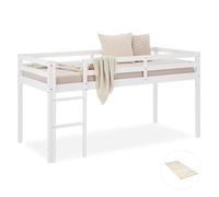 Lit mezzanine pour enfants 90 x 200 cm, blanc - lit pour enfants peu encombrant avec échelle et sommier à lattes