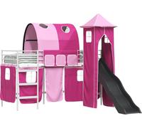 Lit mezzanine pour enfants Blanc et rose 90 x 190 cm Métал