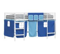 Lit mezzanine pour enfants - vidaXL - Blanc et Bleu - Métal - 85x205x116 cm - Rideaux inclus - Lit simple 90x190 cm