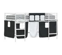 Lit mezzanine pour enfants - vidaXL - Blanc et Noir - Métal - 105x205x116 cm - Lit simple 90x190 cm - Rideaux inclus