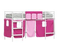Lit mezzanine pour enfants - vidaXL - Blanc et Rose - 207x112x116.5 cm - Cadre métallique - Rideaux en maille