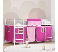 Lit mezzanine pour enfants - vidaXL - Blanc et rose - Métal - 90x190 cm - Rideaux inclus - Respirant