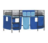 Lit mezzanine pour enfants - vidaXL - Noir et Bleu - 105x205x116 cm - Cadre en métal - Rideaux en maille