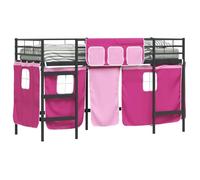 Lit mezzanine pour enfants - vidaXL - Noir et Rose - Cadre en métal - 95x194x116 cm - Rideaux en maille