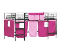 Lit mezzanine pour enfants - vidaXL - Noir et Rose - Métal - 85x205x116 cm - Lit simple 90x190 cm - Rideaux en maille