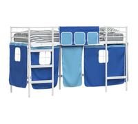 Lit mezzanine pour enfants - vidaXL - Rideaux Blanc et Bleu - Cadre en métal - 90x190 cm - Respirant - Assemblage simple