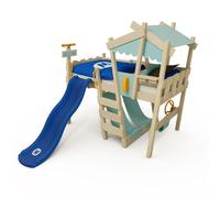Lit mezzanine pour enfants Wickey « CrAzY Snuggy » en forme de maison avec toboggan - Bleu