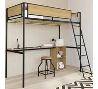 Lit mezzanine simple DETROIT avec bureau et rangements 90 x 190 cm design industriel
