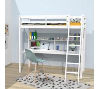 Lit mezzanine STUDIO 90x190 + 1 sommier + bureau + étagère / Blanc