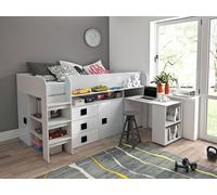 Lit mezzanine « Toledo 1 » pour enfant, 90 x 200 cm, avec bureau, finition brillante, couleur au choix