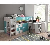 Lit mezzanine « Toledo 1 » pour enfant, 90 x 200 cm, avec bureau, finition brillante, couleur au choix
